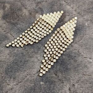 Vintage 1980's Art Deco Style Rhinestone Clip Dangle Earrings
